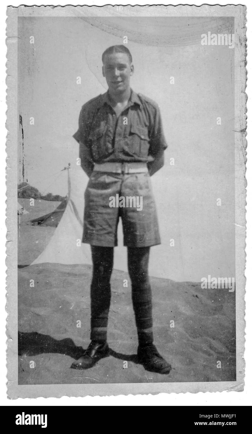 Giovane soldato del 68° reggimento medio, reggimento reale dell'artiglieria. Tobruk, Libia, Medio Oriente, 1941 Foto Stock