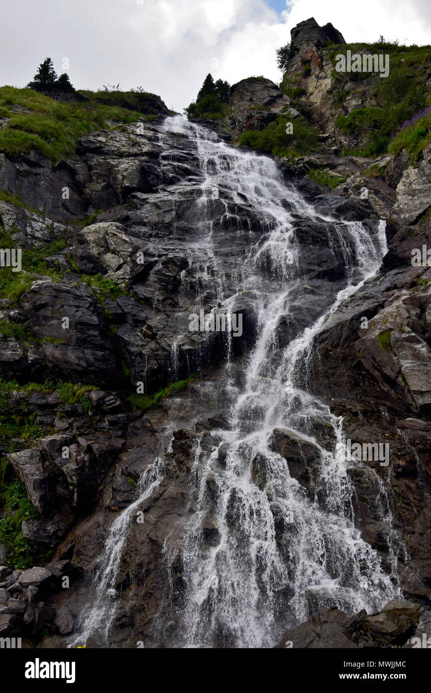 Il Iezer (Capra) cascata nel Făgăras Mt , Carphatians meridionale, lungo la strada Transfăgărășan Foto Stock