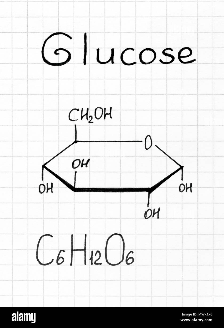 Formula chimica del glucosio. Close-up. Foto Stock