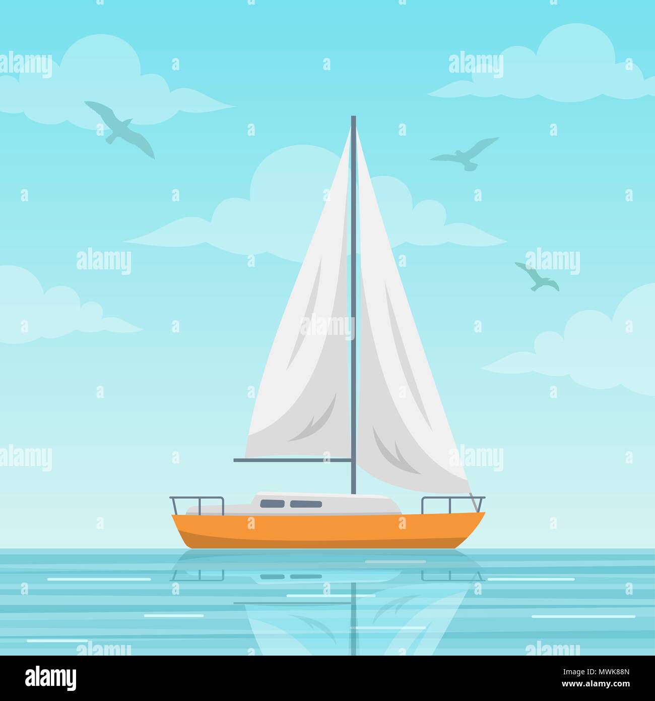 Barca a vela sul mare illustrazione vettoriale Illustrazione Vettoriale