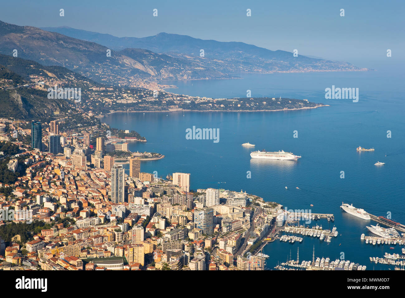 Vista panoramica di Monaco da la Tête de Chien Foto Stock