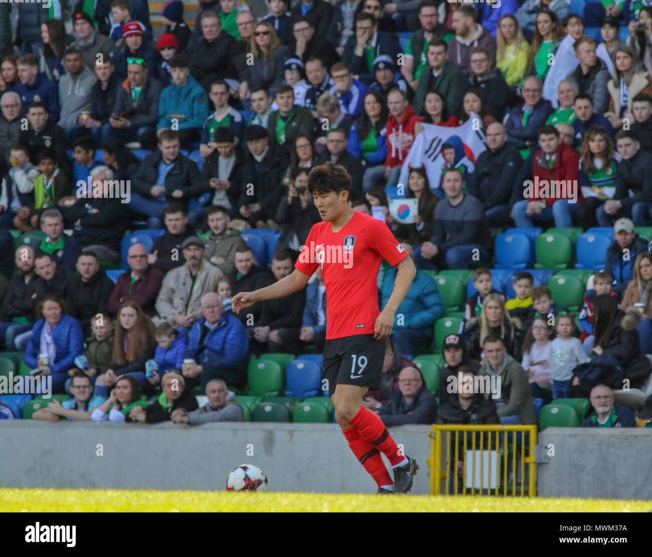 Il 24 marzo 2018. International Football friendly 2018, Irlanda del nord / sud corea al Windsor Park di Belfast. (19) Kim Min-jae Corea del Sud. Foto Stock