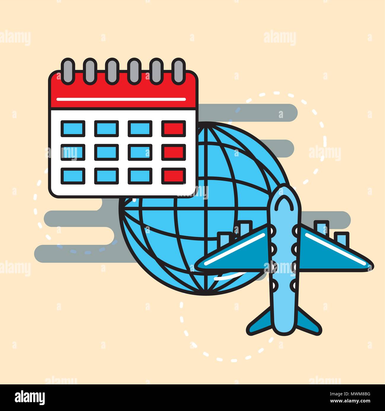 Aeroplano calendario mondiale la pianificazione logistica e la consegna illustrazione vettoriale Illustrazione Vettoriale