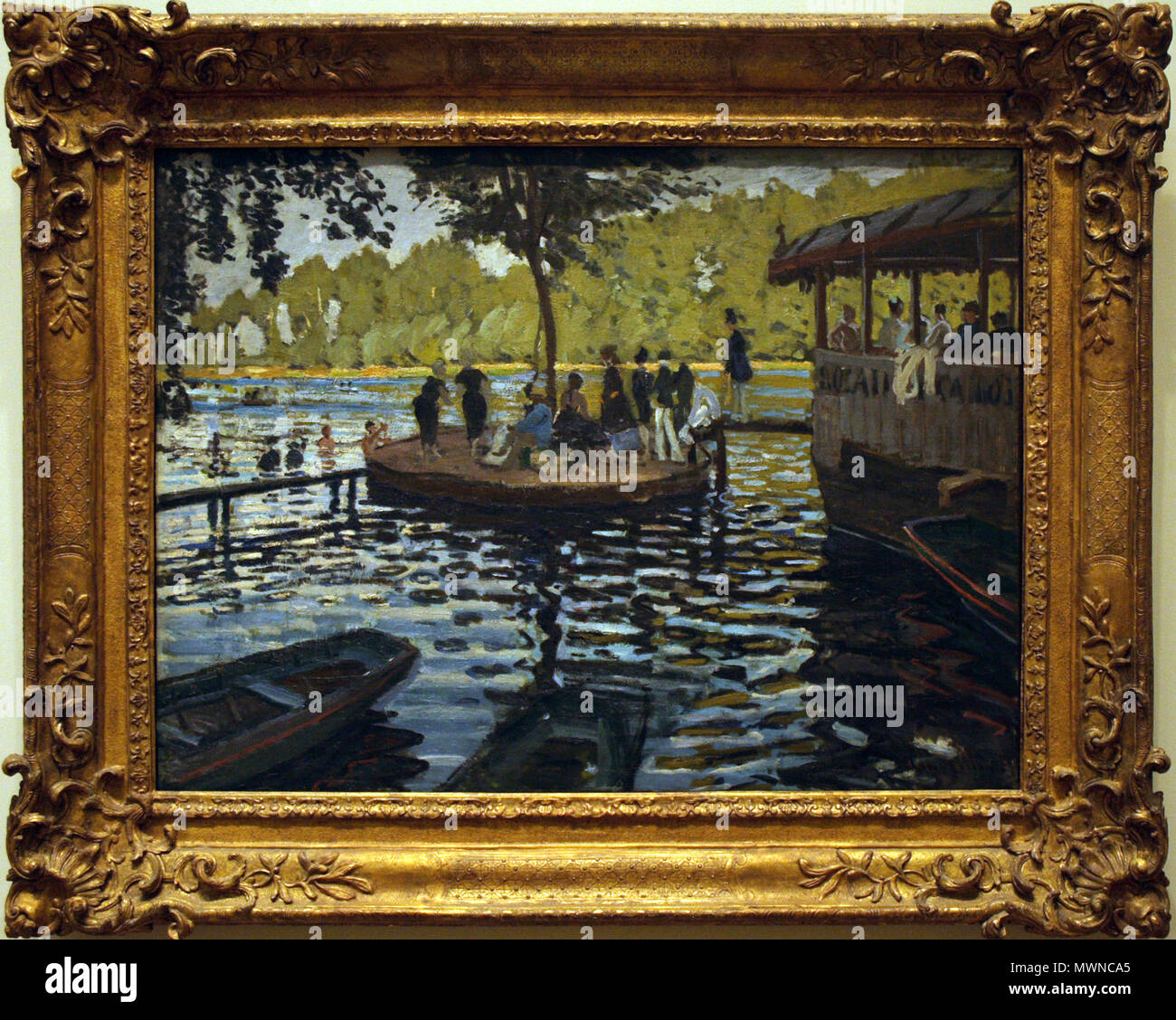 . La Grenouillère . Inglese: La Grenouillère, la pittura di Claude Monet nel Metropolitan Museum of Art di New York Magyar: Monet festménye un New York-ho Metropolitan Múzeumban Metropolitan Museum of Art, raccolta online (numero di accessione 29.100.112) . 1869. Pittura di Monet, foto di Szilas nel Metropolitan 354 La Grenouillere Foto Stock