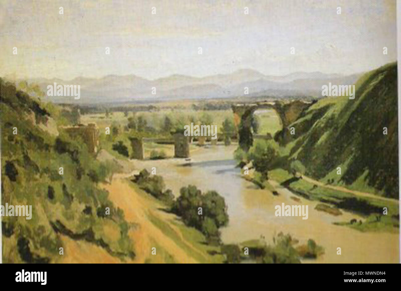 . Francese: Pont de Narni il ponte di Narni . 1825 493 Ponte di Augusto a Narni visto dal lato di Stifone (Corot 1827). Foto Stock