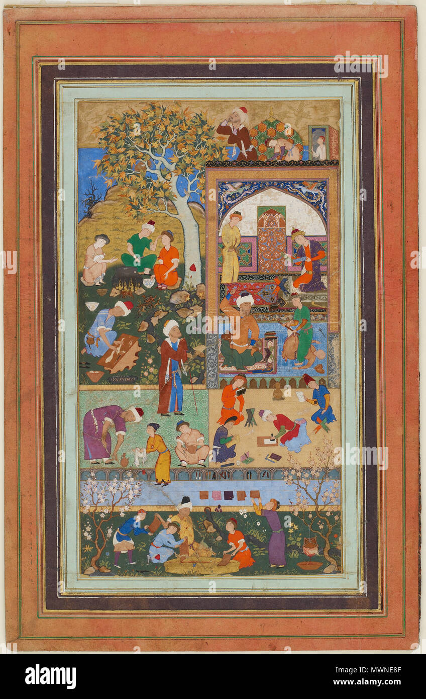 . Inglese: (Artista) firmato da Sayyid Ali; (patrono) Shah Tahmasp; l'Iran; 1540 circa; inchiostro, acquerello opaco e oro su carta; H x W: 37,2 x 23,9 cm (14 5/8 x 9 7/16 in); acquistare--Smithsonian fiducia illimitata fondi e collezioni dello Smithsonian programma di acquisizione e il dottor Arthur M. Sackler . 5 novembre 2008, 12:41:49. Mir Sayyid Ali 21 una scuola scena dalla Mir Sayyid Ali, Iran, Tabriz, ca. 1540, più libera Foto Stock