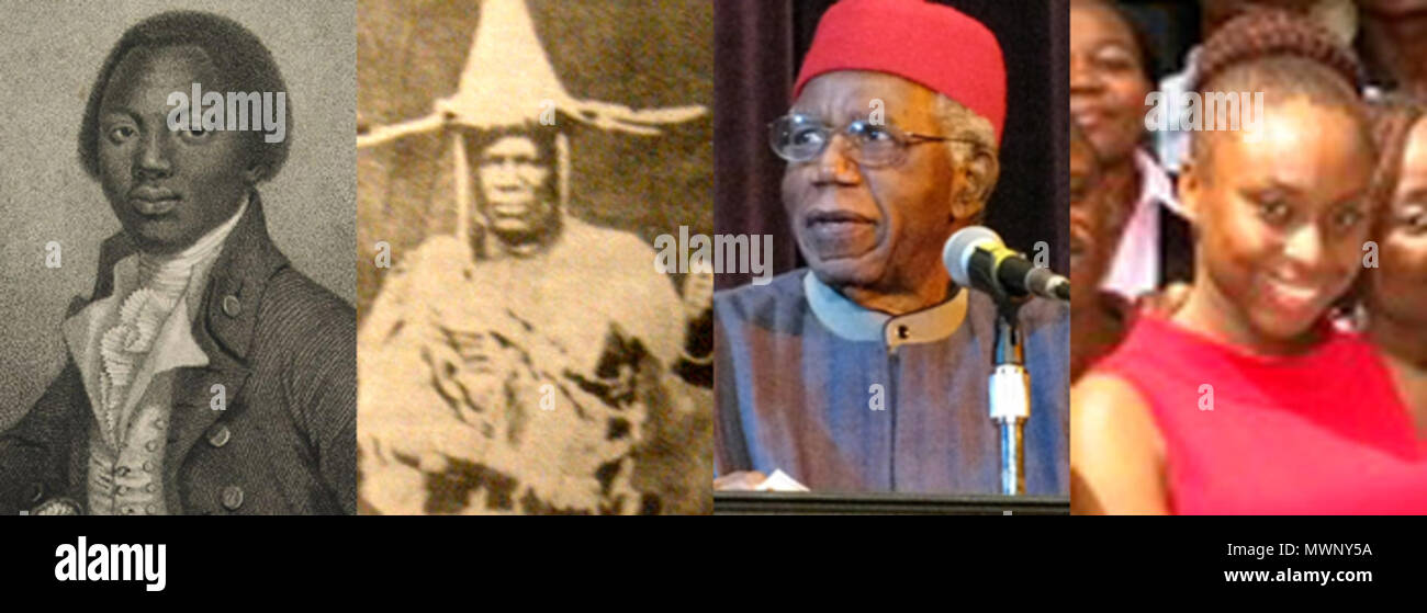 . Inglese: Montaggio di Igbo persone che includono: Olaudah Equiano, aka Gustavo Vassa, Jaja di Opobo (1821-1891)Chinua Achebe e Chimamanda Ngozi Adichie . Il 21 novembre 2008. Ukabia (PARLA) 292 Igbo persone Foto Stock