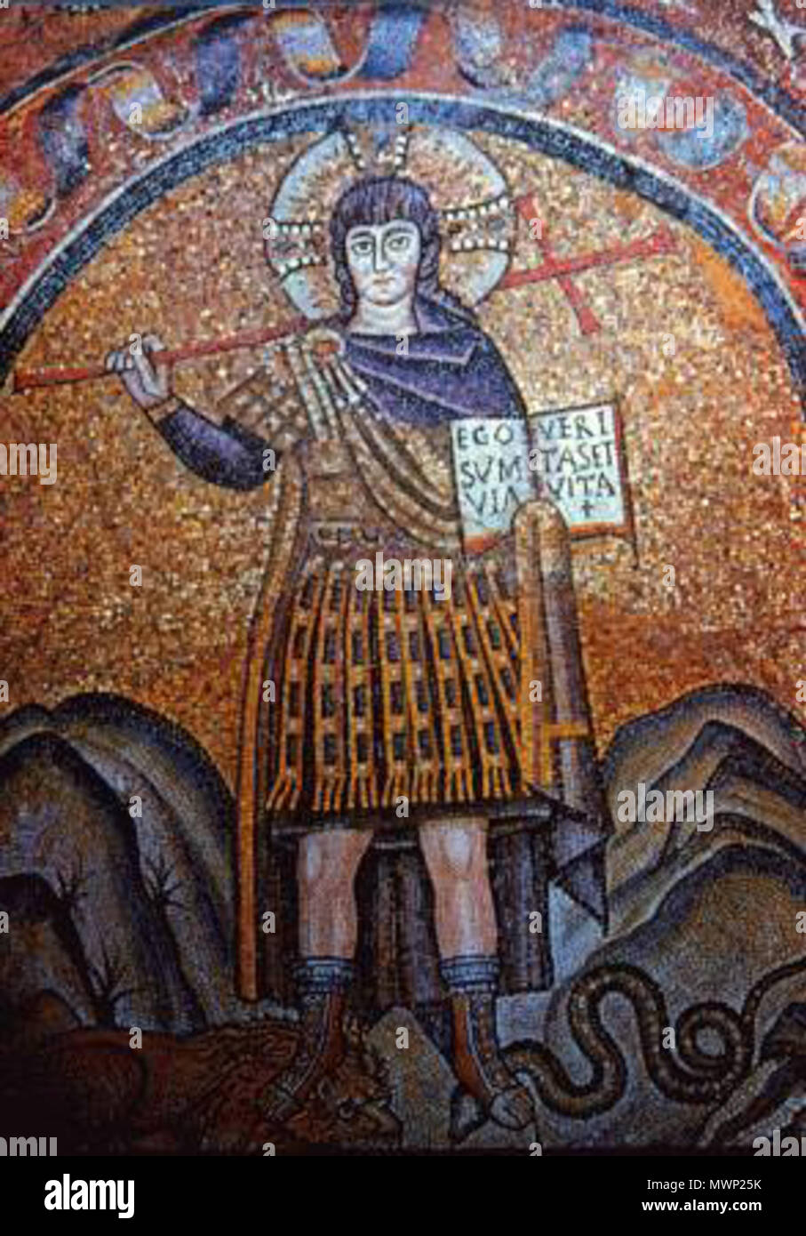 . Inglese: mosaico nella Cappella Arcivescovile (Ravenna) che rappresenta Cristo come un guerriero . VI С.. anonimus 513 RavArchBpChapelXt Foto Stock