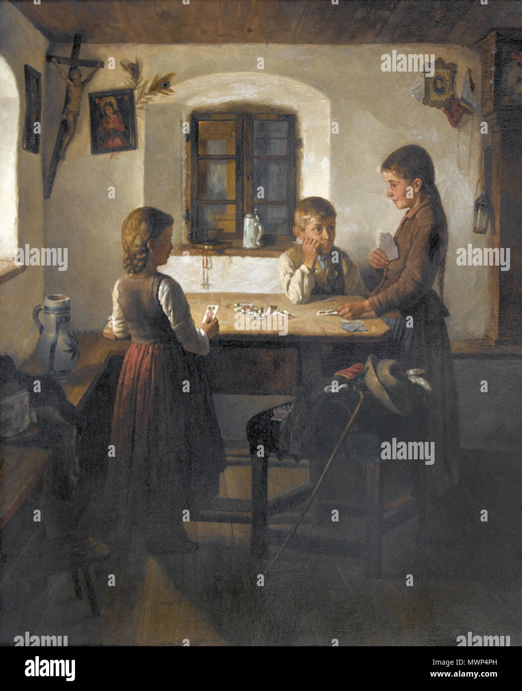 . Deutsch: Das Kartenspiel. Öl auf Leinwand signiert, 67,5 x 55,5 cm . dal 1927. Richard Eisermann I. (1853-1927) 521 Richard Eisermann Kartenspiel Foto Stock