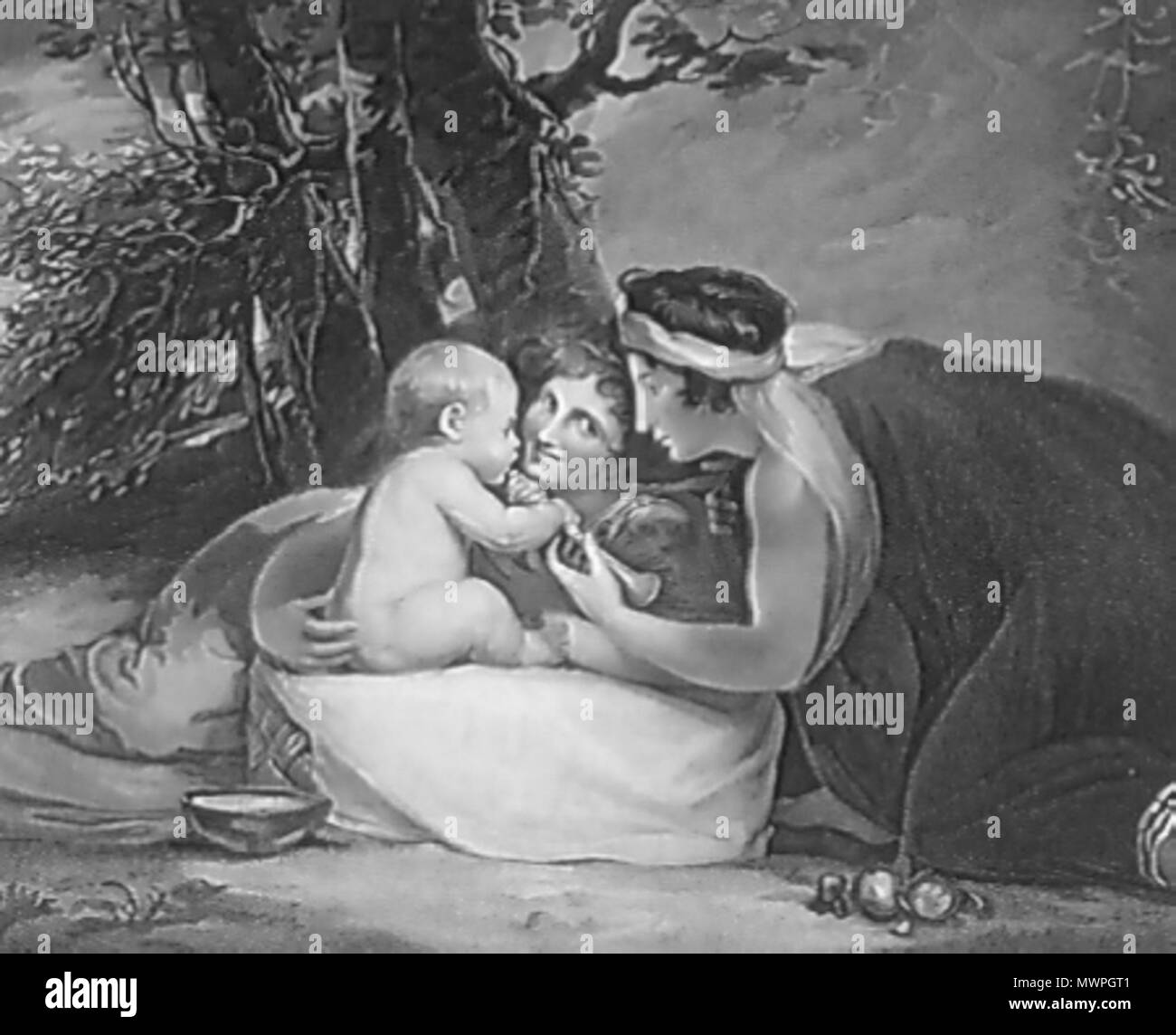 . Infant Shakespeare o Shakespeare allattato da della tragedia e della commedia . Fine del XVIII secolo. Incisi da B. Smith (date sconosciuto) dopo la verniciatura da George Romney (1734-1802) 528 Romney-InfantShakespeare Foto Stock