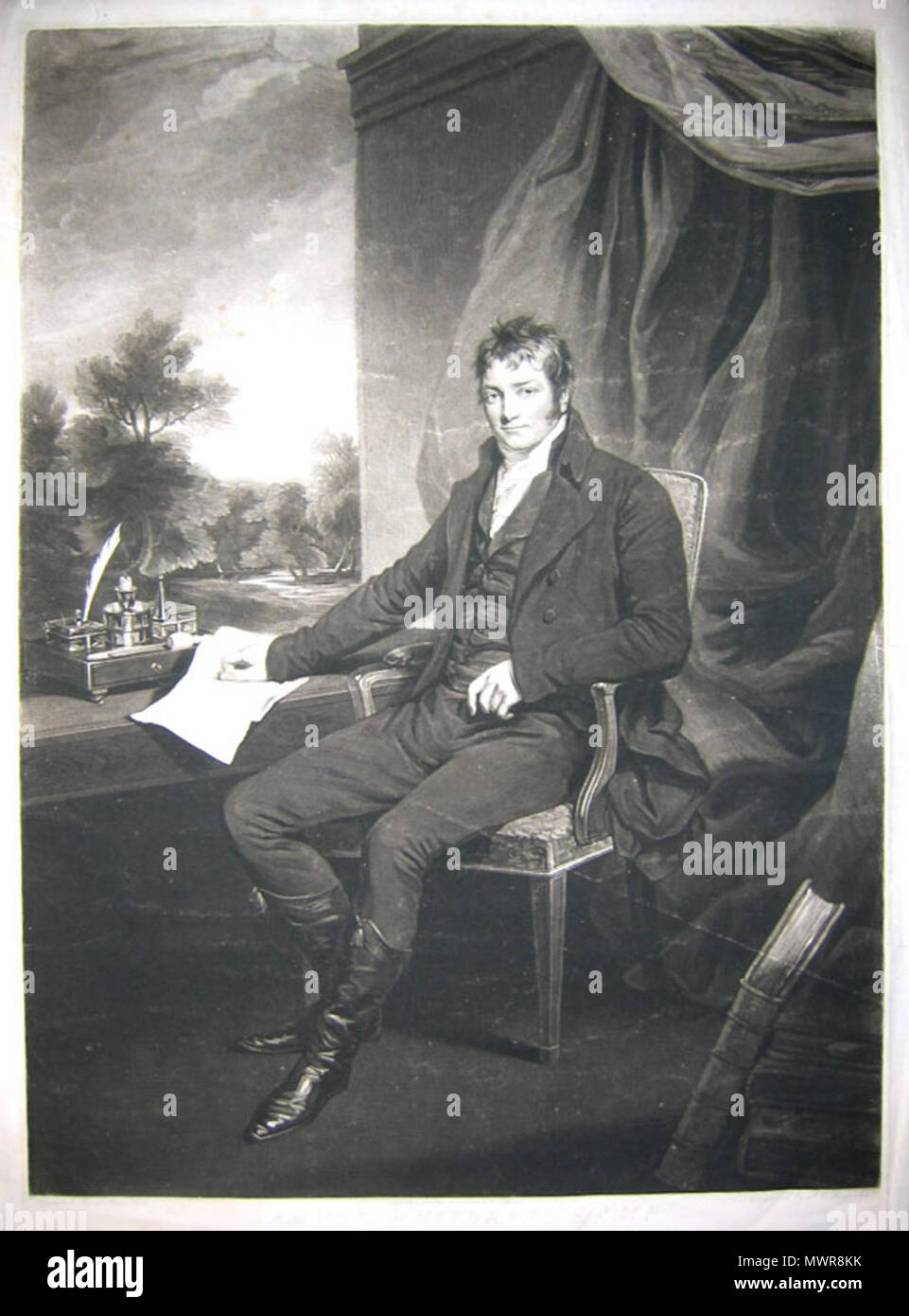 . Inglese: Samuel Whitbread II da John Opie . John Opie (1761-1807) Descrizione pittore inglese storia e pittore ritrattista Data di nascita e morte 16 Maggio 1761 9 aprile 1807 Luogo di nascita e morte di sant'Agnese (Cornovaglia) London sede di lavoro London Authority control : Q2481088 VIAF: 2739832 ISNI: 0000 0000 6659 8536 ULAN: 500011687 LCCN: nr91026286 NLA: 35394520 WorldCat 541 Samuel Whitbread II da John opie Foto Stock