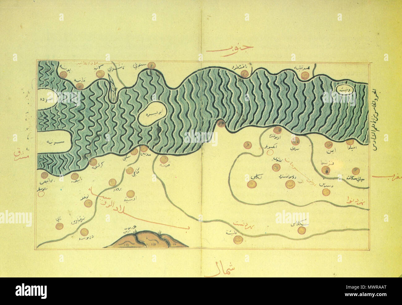 . Inglese: Muhammad al-Idrisi. Oxford trascrizione della VI-5. Viene visualizzata la mappa: parte bulgara sul Mar Nero costa da circa Burgas Bay al fiume Danubio, Dobrudzha regione. A est sono mostrate parti del territorio europeo della Russia: regioni intorno al fiume Dniester e Dnieper. A sud sono mostrati grandi parti dell'Anatolia Mar Nero costa e una grande parte del Mar Nero. Xii secolo. Muhammad al-Idrisi (1100 - 1165 o 1166) 432 Muhammad al-Idrisi - Oxford trascrizione della VI-5 Foto Stock