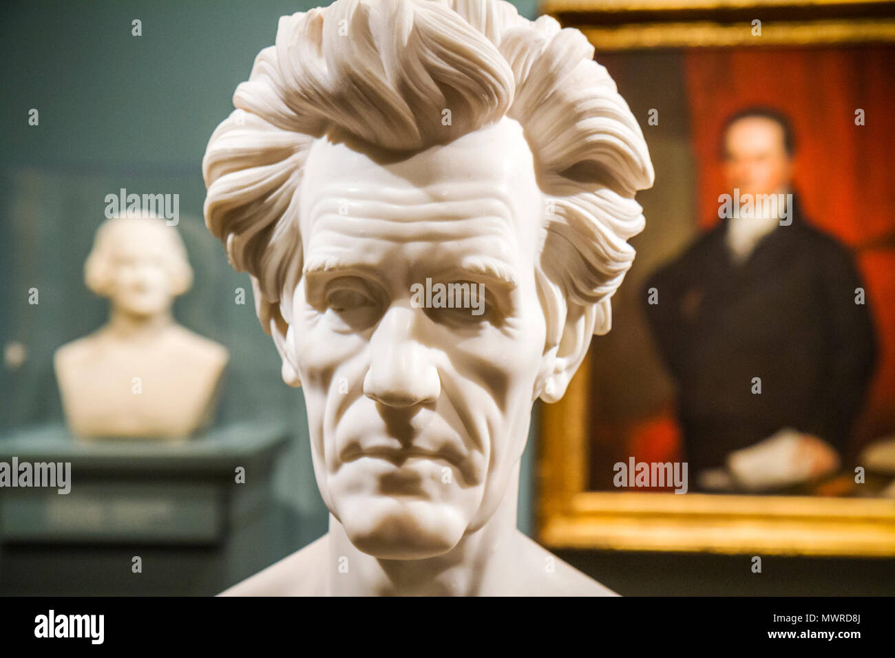 Washington DC, National Portraiture Gallery, Donald W, Reynolds Center for American Art & Portraiture, President Andrew Jackson, Marble, busto, DC100217024EdOnly Foto Stock