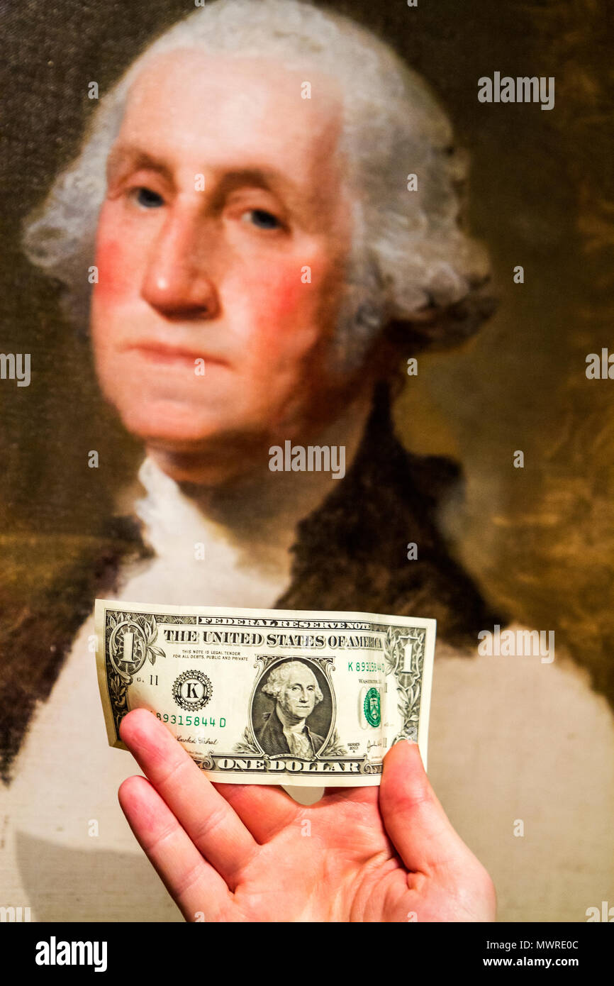 Washington DC, National Portraiture Gallery, Donald W, Reynolds Center for American Art & Portraiture, American Presidents gallery, George Washington, The Athe Foto Stock
