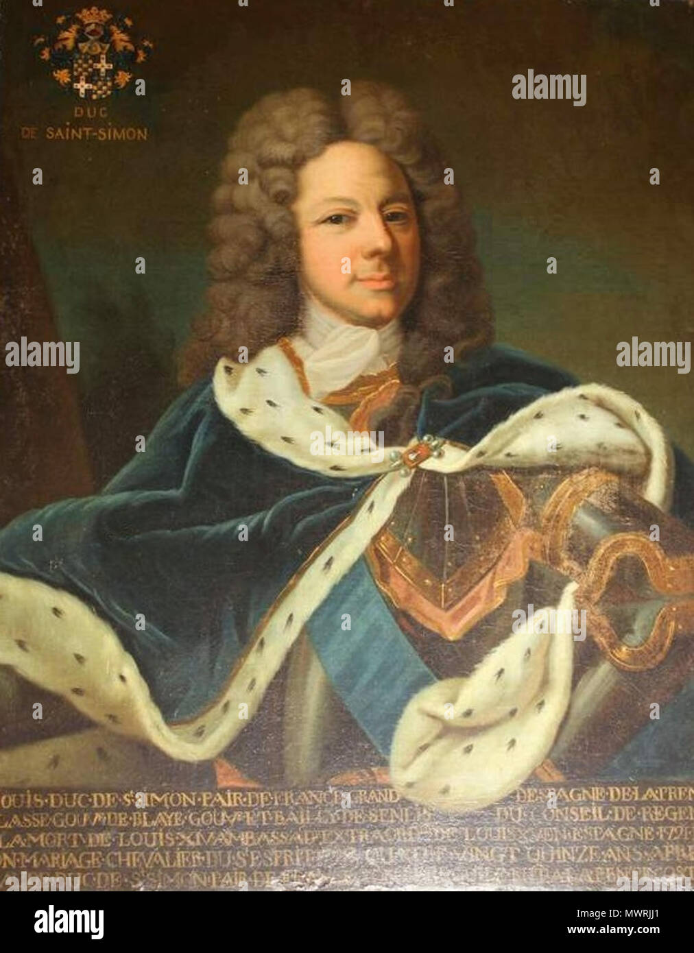 . Français : Portrait de Louis de Rouvroy, Duc de Saint-Simon, coppia de France, Chevalier des Ordres du Roi, réalisé par Jean-Baptiste Van Loo en 1728 . Il 4 aprile 2016. Jean-Baptiste Van Loo (1684-1745), portrait de Louis de Rouvroy, Duc de Saint-Simon, Chevalier des Ordres du Roi en 1728. Huile sur toile. Jean-Baptiste Van Loo (1684-1745), il ritratto di Louis de Rouvroy duca di Saint-Simon, cavaliere del Re di Francia è gli ordini nel 1728. Olio su tela. 538 Saint-Simon portrait officiel 1728 Foto Stock