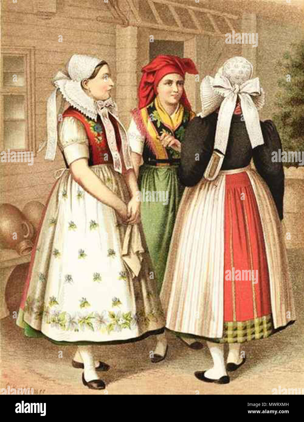 . Русский: Женские национальные костюмы лужицких сербов Deutsch: Preussen Spreewald. Chromolithographie aus: Albert Kretschmer: Deutsche Volkstrachten. Verlag Bach Lipsia, 1889-1890. Xix secolo. Sconosciuto 568 sorbi-donne Foto Stock