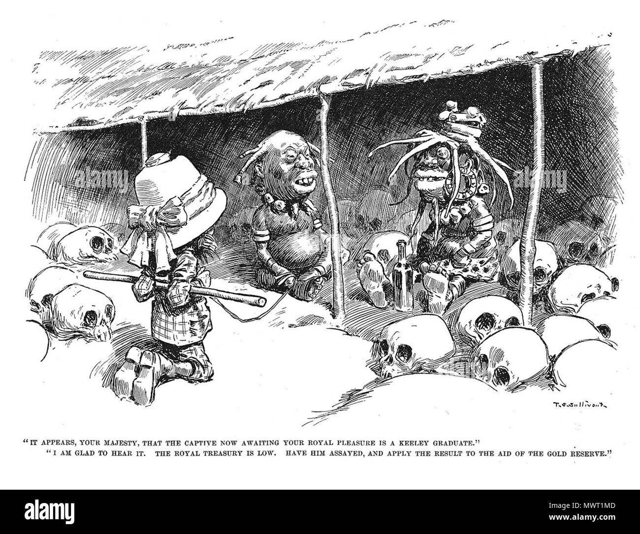 . Inglese: cartone animato da T. S. Sullivant pubblicato per la prima volta nella rivista Life del 20 ottobre 1898 problema . Il 20 ottobre 1898. T. S. Sullivant 585 T. S. Sullivant (1898-10-20) in aiuto della riserva d'Oro Foto Stock