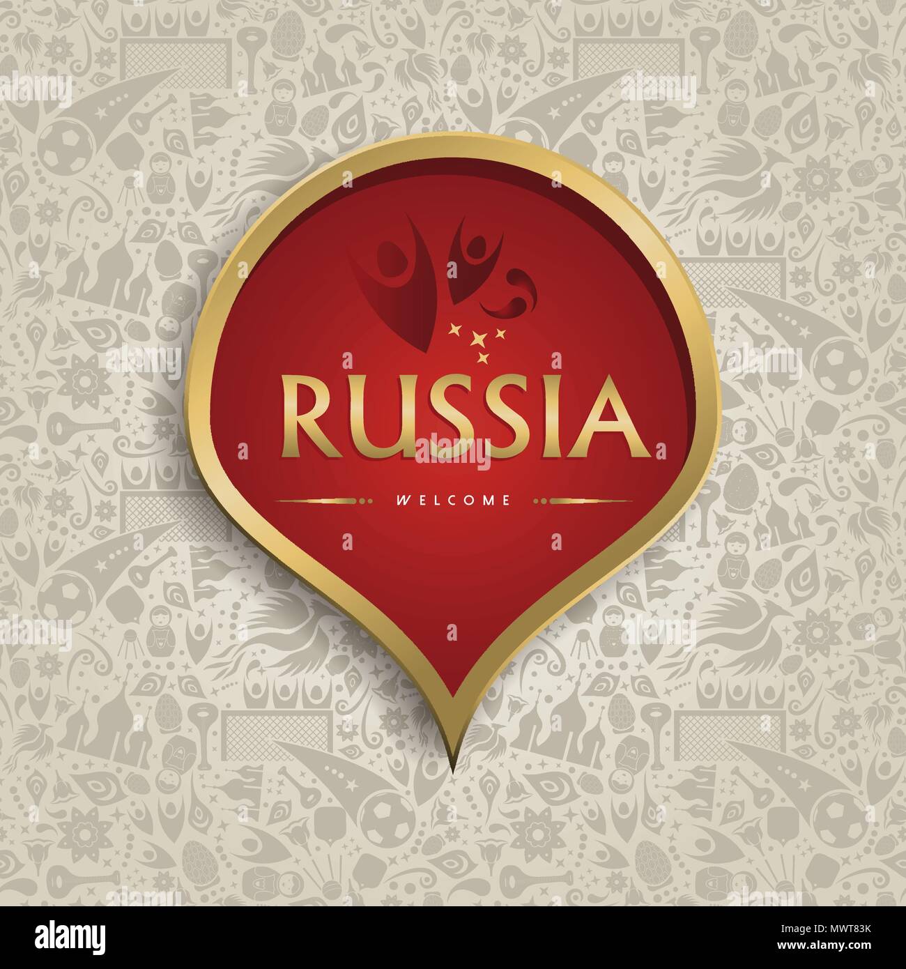 Benvenuti in Russia simbolo sfondo texture con decorazioni in oro. Tradizionale cultura russa modello per un 2018 Evento di calcio. EPS10 vettore. Illustrazione Vettoriale