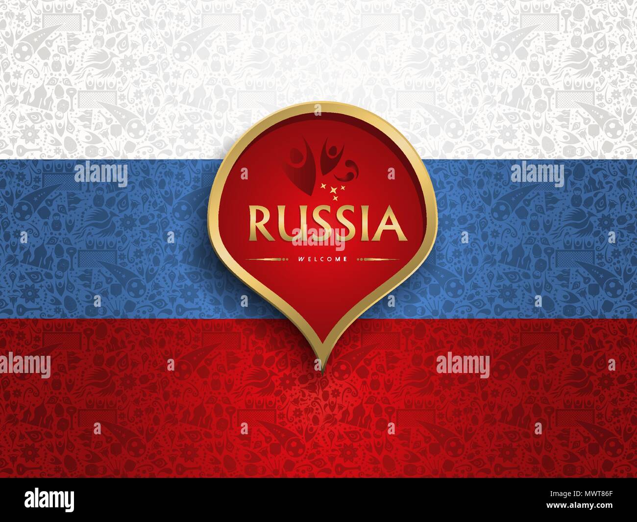 In Russia il simbolo sullo sfondo di decorazione nel paese bandiera colori. Tradizionale cultura russa elementi modello per 2018 Evento di calcio. Include il calcio pla Illustrazione Vettoriale
