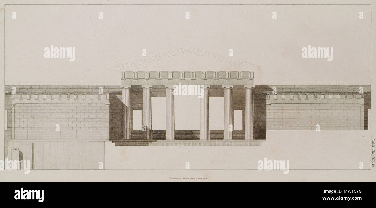 595 l'elevazione della Propyléa il tempio della vittoria senza ali e l edificio precedentemente decorati con dipinti - Stuart James &AMP; Nicholas Revett - 1787 Foto Stock