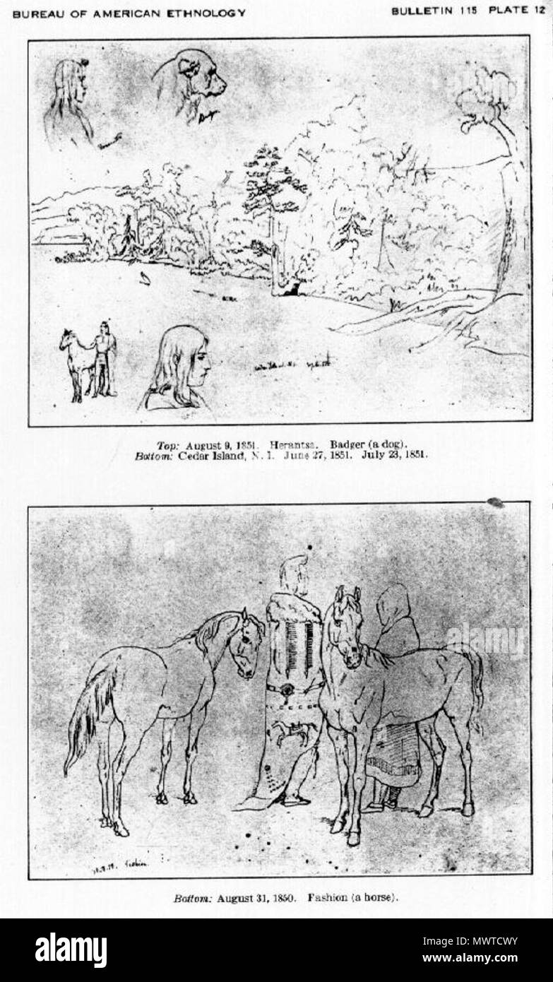 . Inglese: schizzi circa la vita degli indiani e i commercianti di pellicce che hanno abitato i messaggi commerciali delle grandi aziende di pelliccia sul Mississippi e la parte superiore del Missouri fiumi nel West americano dal 1846 al 1852. 1851. Rudolph Friedrich Kurz 597 Il Kurz Sketchbook piastra 12 Foto Stock