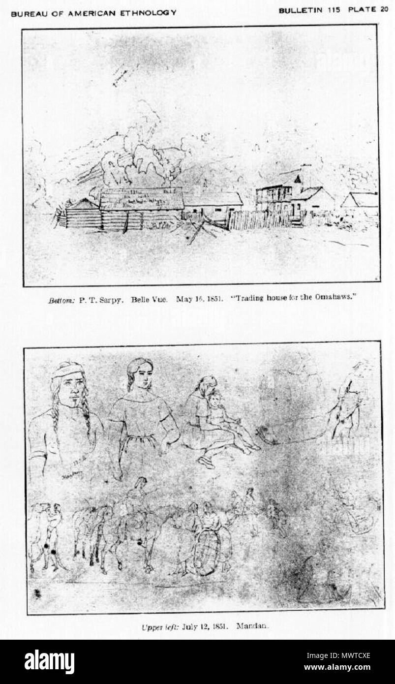 . Inglese: schizzi circa la vita degli indiani e i commercianti di pellicce che hanno abitato i messaggi commerciali delle grandi aziende di pelliccia sul Mississippi e la parte superiore del Missouri fiumi nel West americano dal 1846 al 1852. 1851. Rudolph Friedrich Kurz 597 Il Kurz Sketchbook piastra 20 Foto Stock