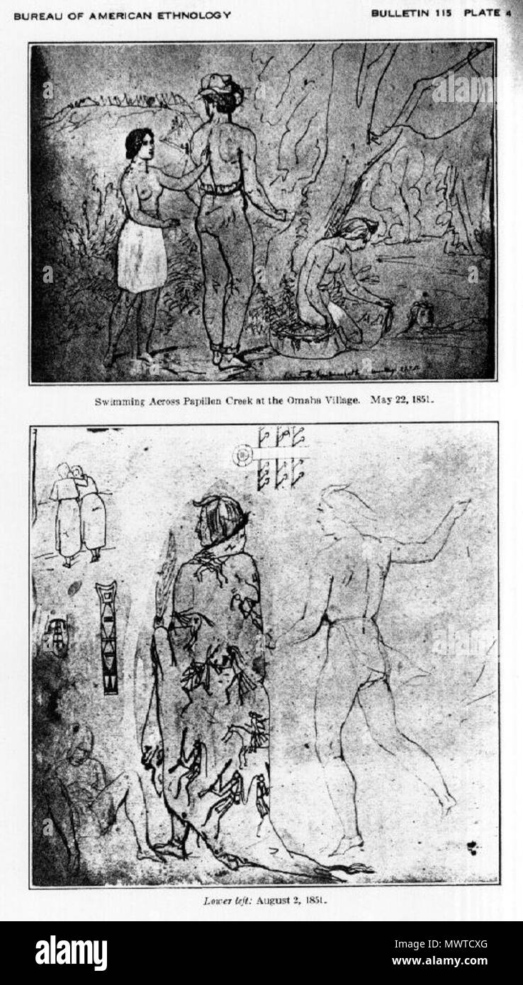 . Inglese: schizzi circa la vita degli indiani e i commercianti di pellicce che hanno abitato i messaggi commerciali delle grandi aziende di pelliccia sul Mississippi e la parte superiore del Missouri fiumi nel West americano dal 1846 al 1852. 1851. Rudolph Friedrich Kurz 597 Il Kurz Sketchbook della piastra 4 Foto Stock