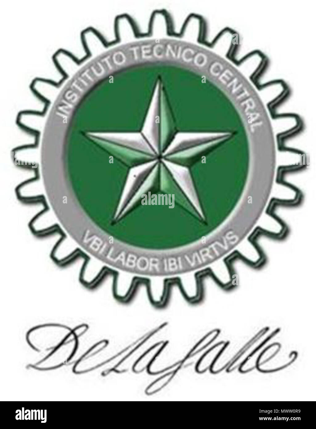 . Inglese: lo stemma della tecnica istituto centrale, progettato nel 1921 su richiesta della ex principale Br. Hildeberto Juan e reedited nel 1929 dal Maestro Jose Holguín. Español: El Escudo del Instituto Técnico centrale, diseñado en 1921 por solicitud del rettore entonces HNO3. Hildeberto Juan y revisado en 1929 por el Maestro José Holguín. 1921. José Holguín 589 Tecnico Centrale di La Salle escudo Foto Stock