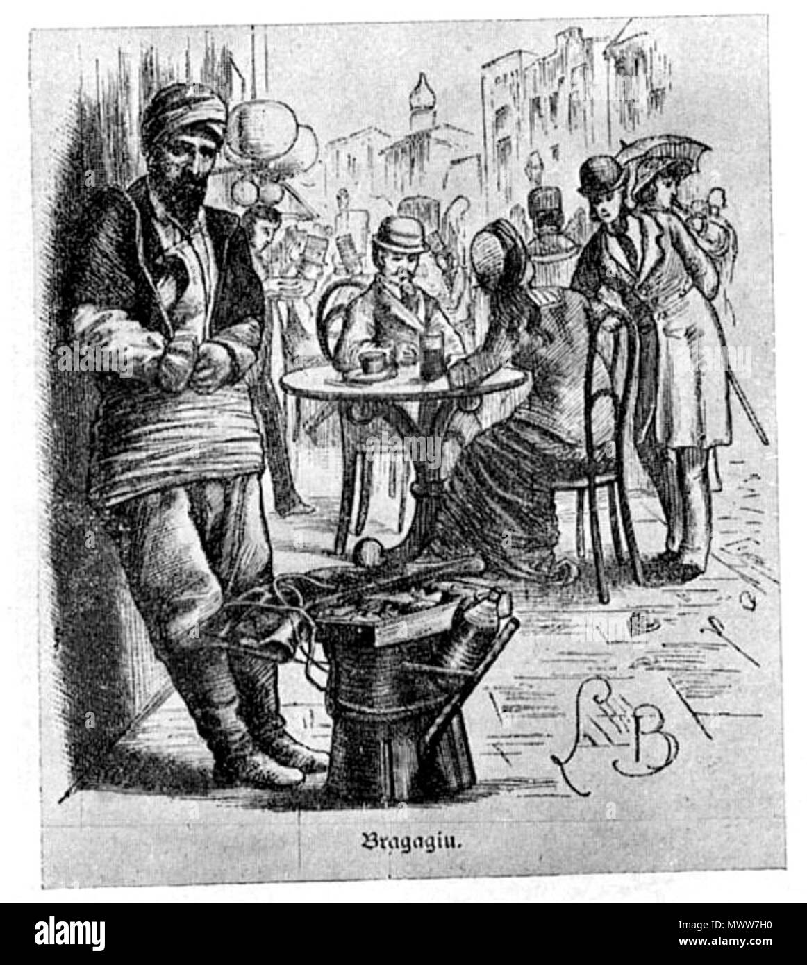 . Inglese: bragagiu Turco (venditore di miglio di birra), Bucarest, 1880 . 1880. Questo file è privo di informazioni sull'autore. 618 bragagiu Turco, 1880 Foto Stock