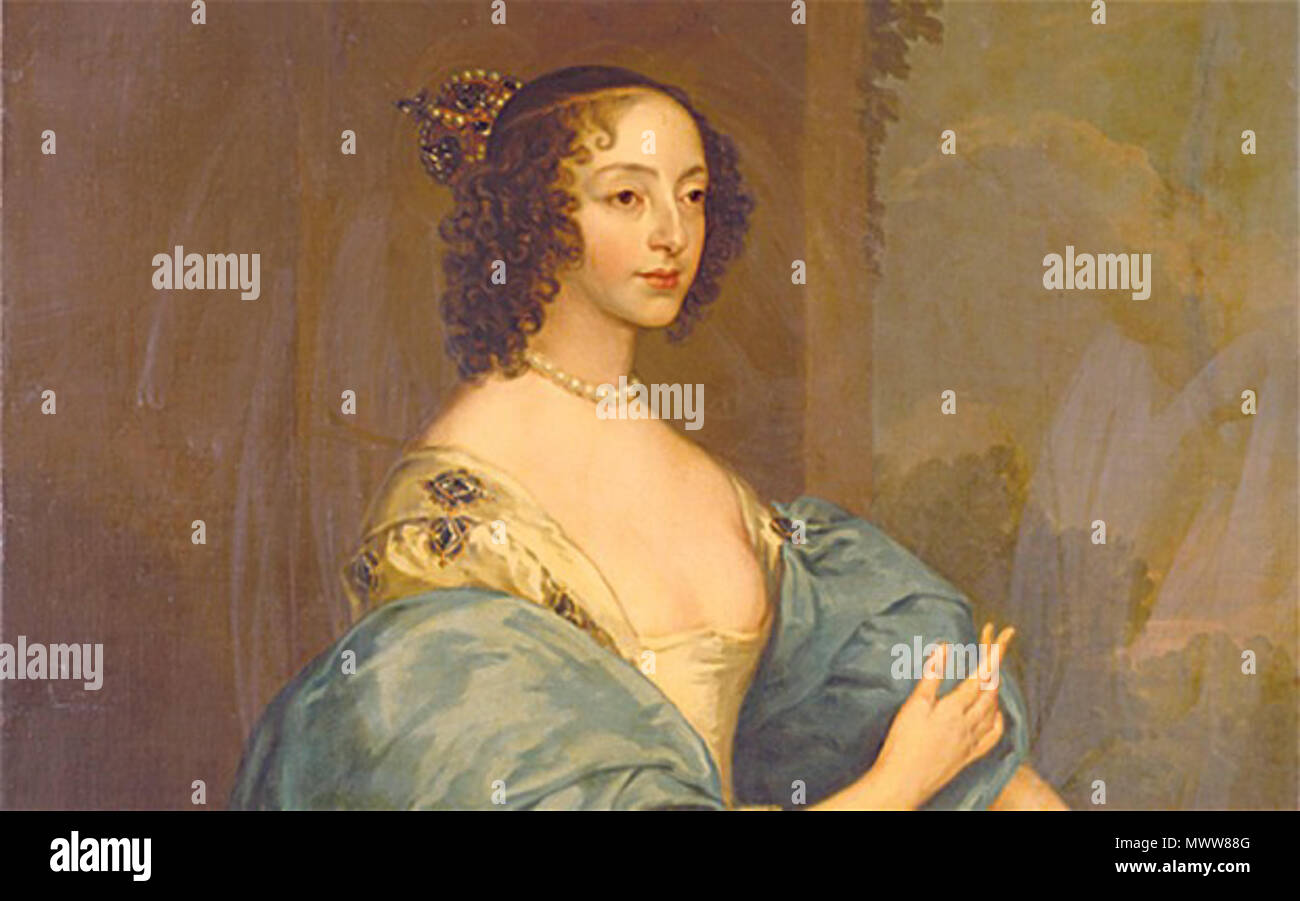 . Inglese: ritratto della regina Henrietta, attribuita a van Dyck, prima del distacco di un eccesso di pittura, come featured in serie 2, episodio 3 della BBC della serie Fake o fortuna?. circa 1649?. van Dyck & studio 626 Van Dyke Henrietta prima (dettaglio) Foto Stock