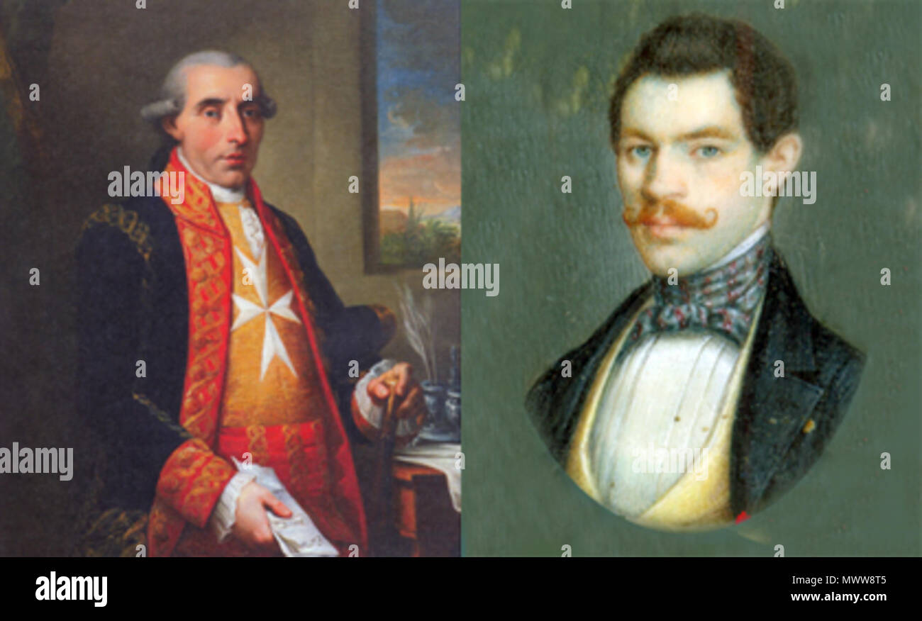. Español: A la izquierda, Antonio Valdés, destacado ex ministro de Marina, luciendo la cruz de la Orden Militar de Malta. A la derecha, Wolfgang de Mucha (1758-1826) . Il 26 giugno 2009. non accreditati 207 Fernando Casado Torres y Wolfgang Mucha Foto Stock
