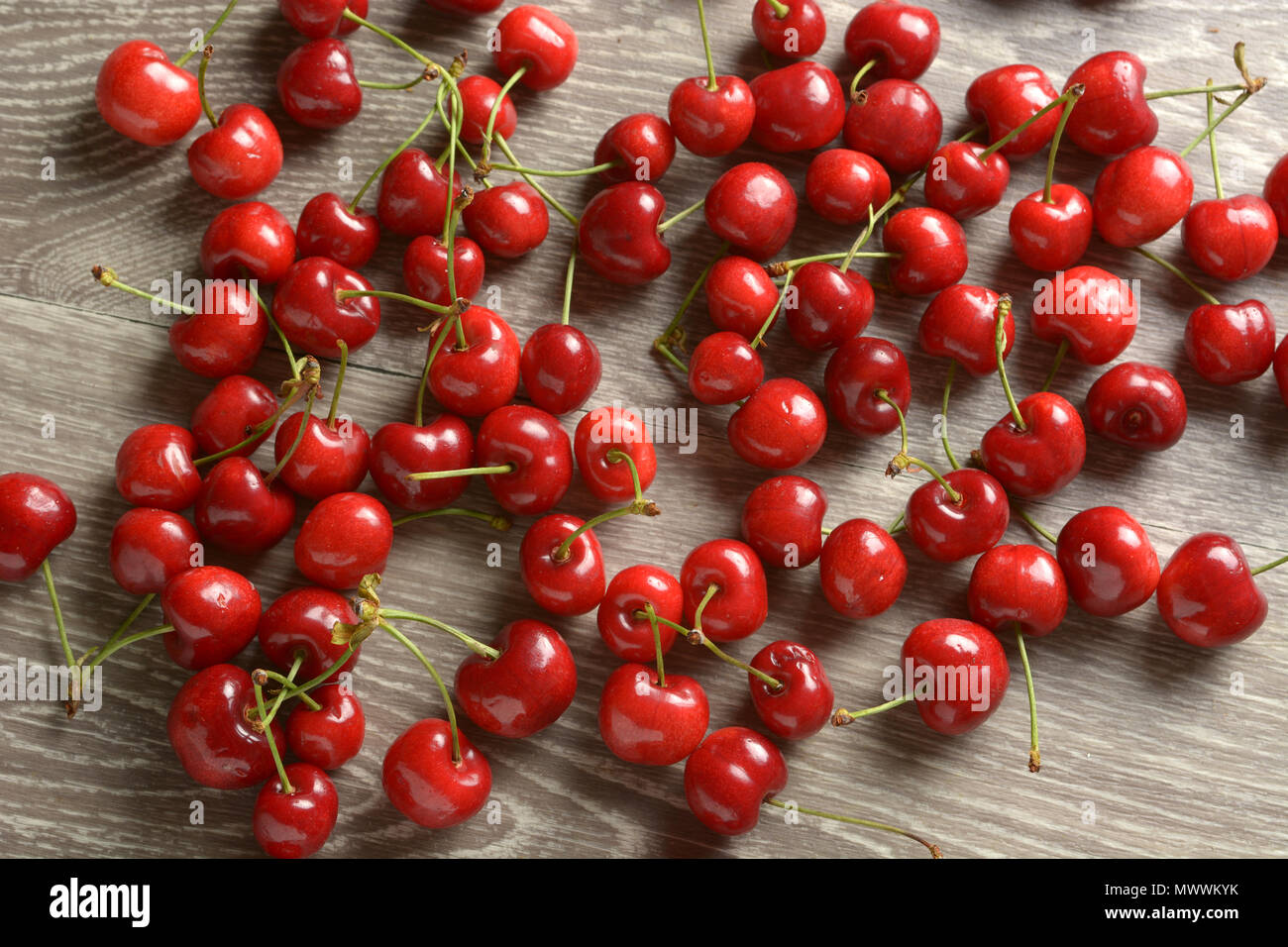 Deliziosa ciliege rosse sul tavolo - cresciuto in Italia - primo piano Foto Stock