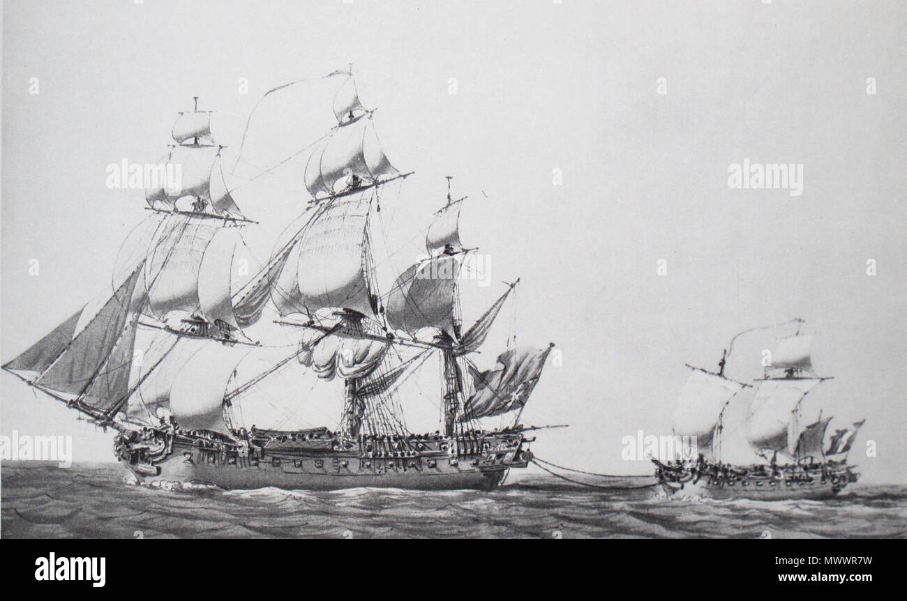 . Inglese: francese corvette Bayonnaise imbarco Ambuscade HMS durante l azione del 14 dicembre 1798 Histoire de la Marine française illustrée etichette il disegno come "acquisito le navi inglesi di trainare il corsaro che ha preso il suo', che indica che il disegno potrebbe non rappresentare l'azione del 14 dicembre 1798 a tutti i. . Pierre Ozanne (1737-1813) nomi alternativi M. Ozane; Ozanne; Ozane; M. Ozanne Descrizione ingegnere francese fratello di Nicolas Ozanne Data di nascita e morte 3 Dicembre 1737 1813 Luogo di nascita e morte Brest Brest competente controllo : Q2367343 VIAF: 2741094 ISNI: 0000 0000 6 Foto Stock