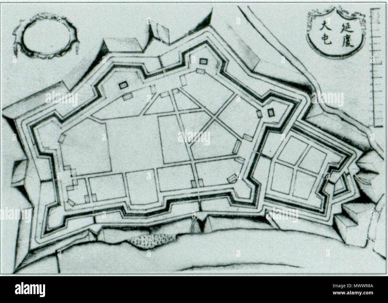 . Inglese: mappa vecchia di Dien Khanh cittadella Tiếng Việt: Bản đồ thành cổ Diên Khánh . prima del 1900. Dinastia Nguyen, ignoto autore esatta 163 Dien Khanh cittadella vecchia mappa Foto Stock