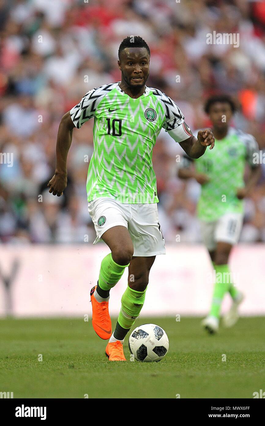 Londra, Regno Unito. 2 Giugno 2018. John Obi Mikel della Nigeria durante la International amichevole tra Inghilterra e Nigeria presso lo Stadio di Wembley che il 2 giugno 2018 a Londra, Inghilterra. (Foto di Matt Bradshaw/phcimages.com) Credit: Immagini di PHC/Alamy Live News Foto Stock