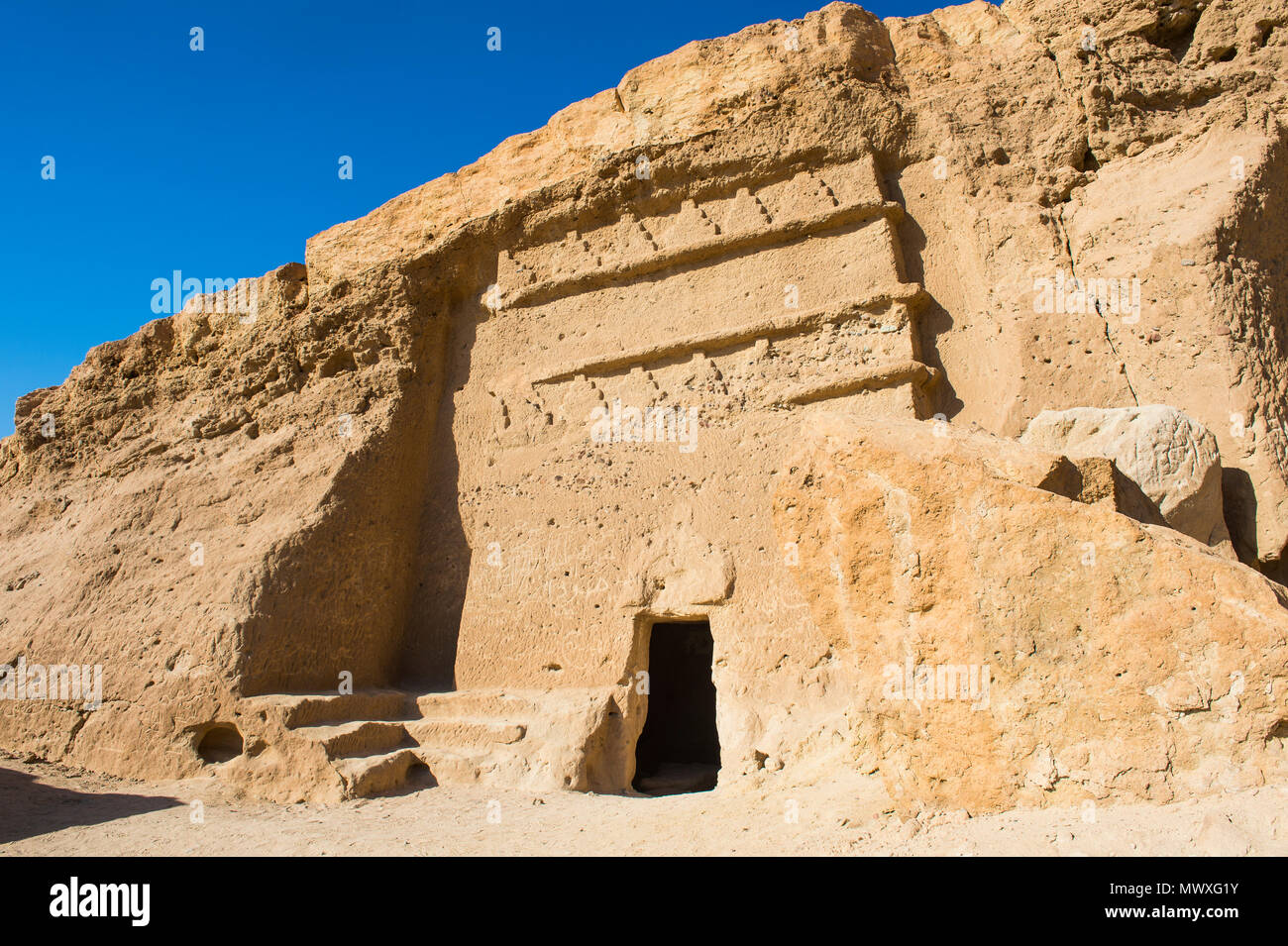 Al Bidea Nabataean cimitero, Tobuk provincia, Arabia Saudita, Medio Oriente Foto Stock