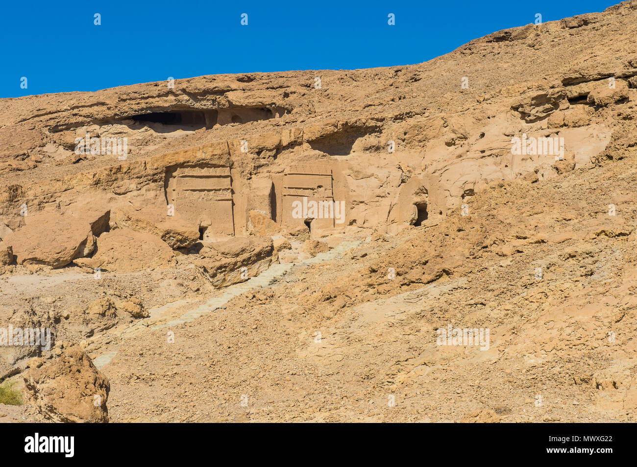 Al Bidea Nabataean cimitero, Tobuk provincia, Arabia Saudita, Medio Oriente Foto Stock