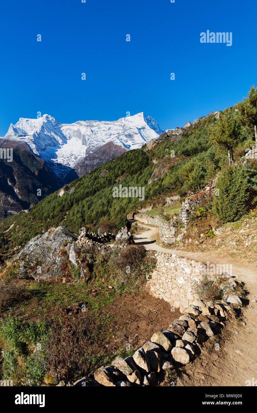 Campo Base Everest sentiero escursionistico, Parco Nazionale di Sagarmatha, Sito Patrimonio Mondiale dell'UNESCO, Valle del Khumbu, in Nepal, Himalaya, Asia Foto Stock