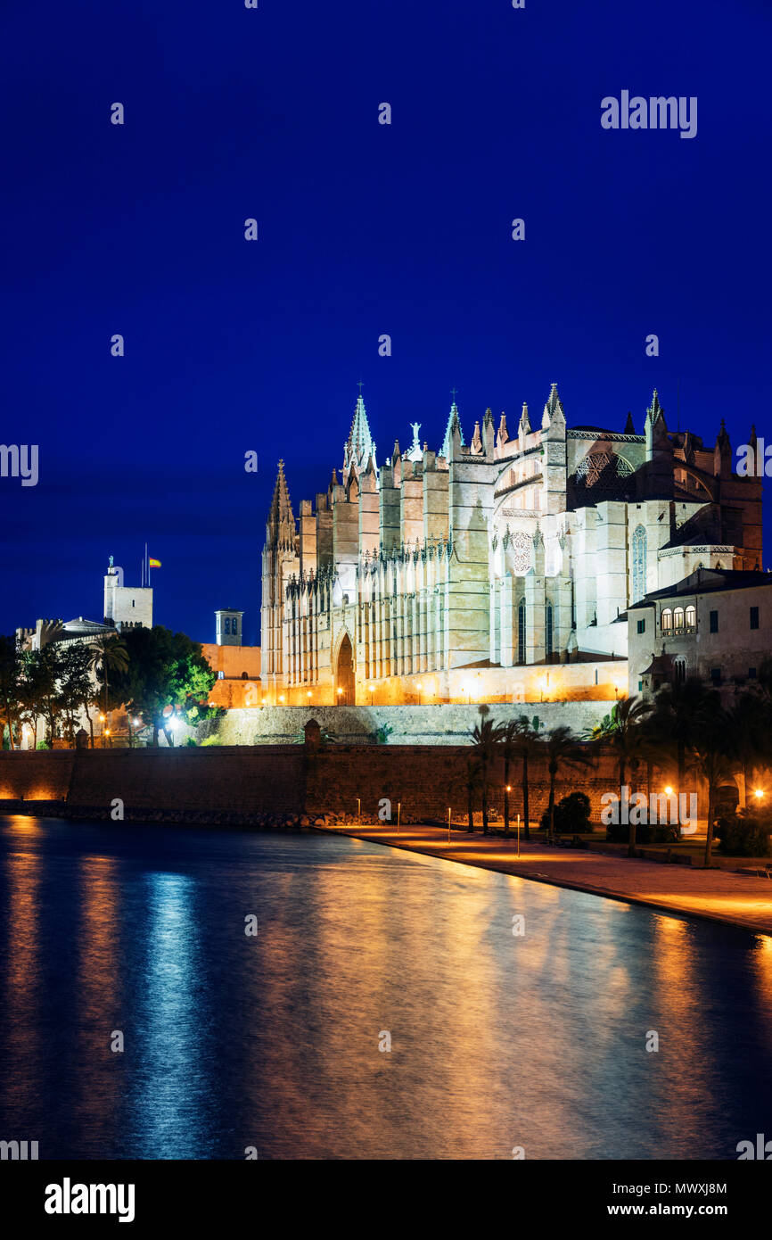 La Seu Cathedral, Palma de Mallorca, Maiorca, isole Baleari, Spagna, Mediterraneo, Europa Foto Stock