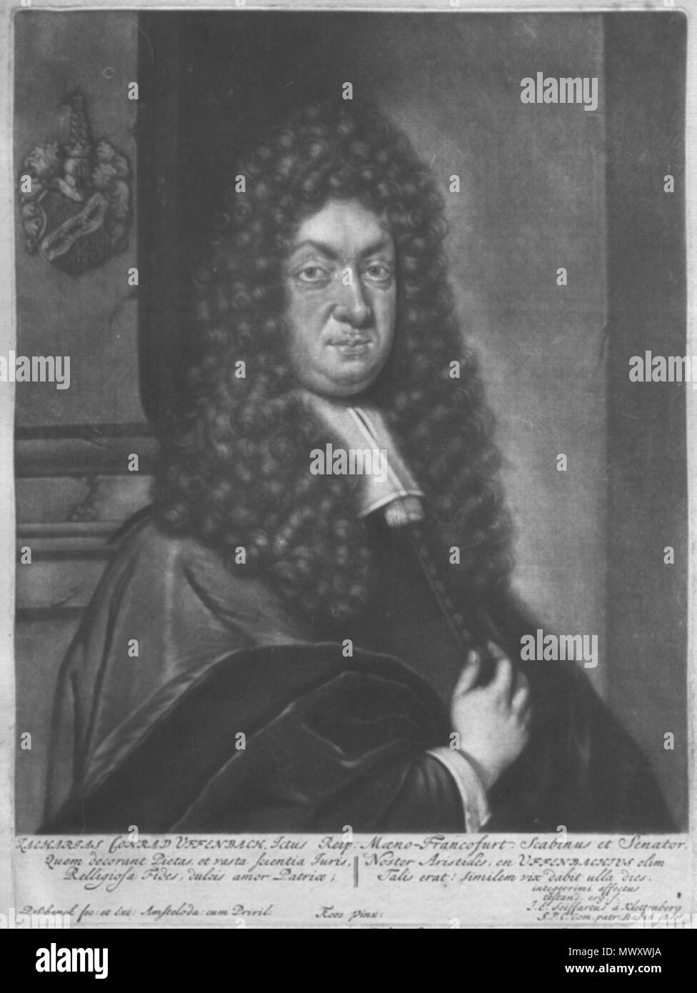 . Inglese: Ritratto di Zaccaria Conrad von Uffenbach; Schabkunst / Roos, F[ranz] <Maler>; o. J. - Schenck, P[ieter] <Stecher>; o. J. - Schenck, P[ieter] <Verleger>; o. J. Bild: 223x183 ; Platte: 247x183 . prima di 1734. Roos, F[ranz] <Maler>; o. J. - Schenck, P[ieter] <Stecher>; o. J. 619 UffenbachZCB5298 Foto Stock