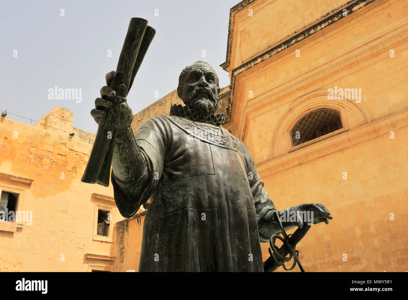 Monumento a Jean de la Valette, fondatore di La Valletta, Jean de la Valette square, Valletta, Malta Foto Stock