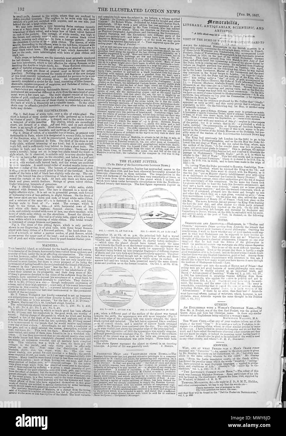 . Il Illustrated London News, 1857, p. 192 . Il 28 febbraio 1857. Sconosciuto 294 ILN 1857, p. 192 Foto Stock