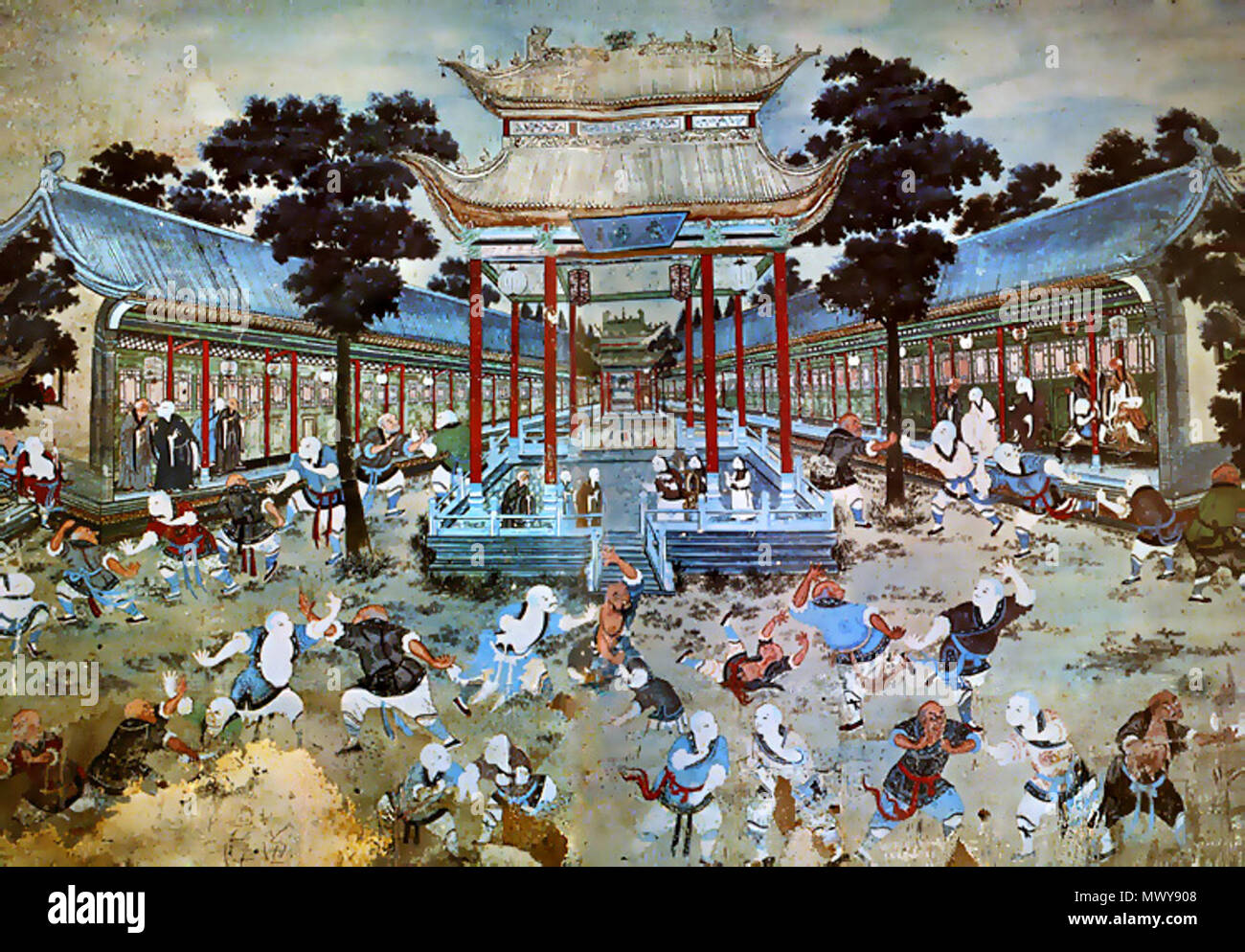 . Inglese: un monastero Shaolin murale raffigurante il combattimento. 11 gennaio 2010, 13:23:48. Sconosciuto 555 murale Shaolin Foto Stock