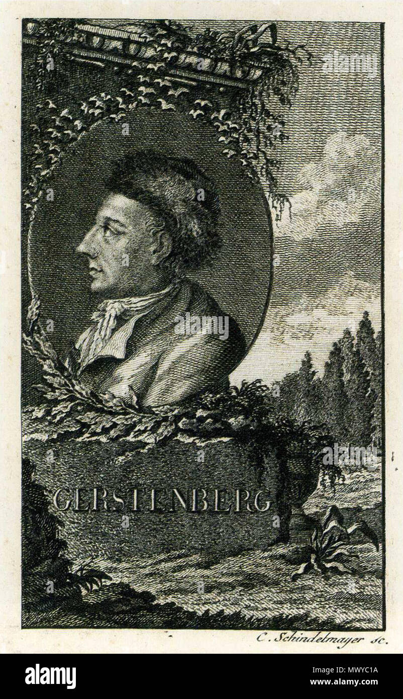 . Deutsch: Karl Robert Schindelmayer: Heinrich Wilhelm von Gerstenberg, um 1795. Radierung, 12,9 x 8 cm. Gleimhaus. circa 1795. file: James Steakley; illustrazione: Karl Robert Schindelmayer 271 Heinrich Wilhelm von Gerstenberg (Schindelmayer) Foto Stock