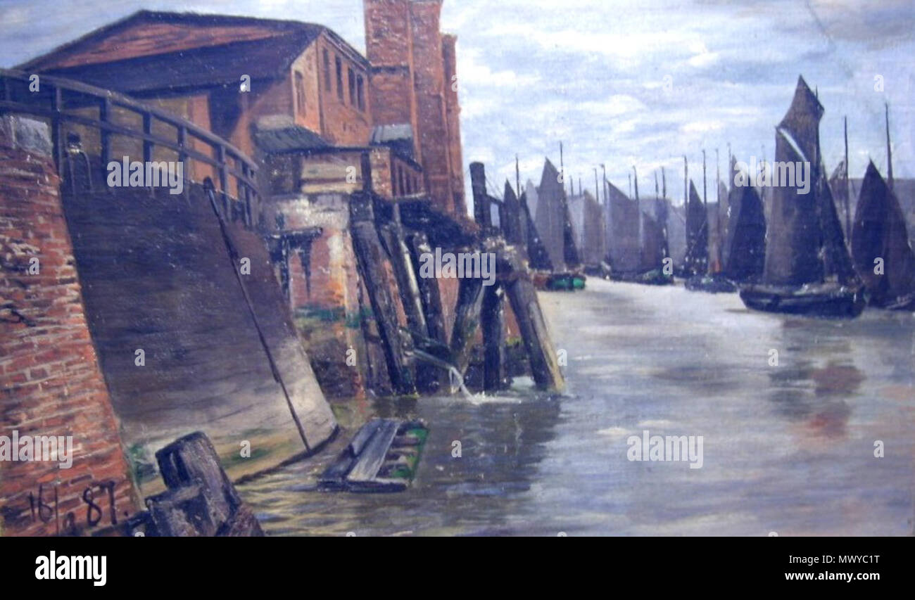. Tedesco: Lange Werft . pittura mostra una vista del fiume Geeste in Bremerhaven, Germania, con barche da pesca e il gate del bacino di carenaggio Lange cantiere intorno al 1887. 1887. Carl Vinnen (1863-1922) nomi alternativi Johann Heinrich Fischbeck Descrizione pittore tedesco Data di nascita e morte 28 Agosto 1863 22 aprile 1922 Luogo di nascita e morte di Brema Monaco di Baviera sede di lavoro Paesi Bassi (1890 - 1910) Autorità di controllo : Q1040887 VIAF: 72191150 ISNI: 0000 0000 6678 7185 ULAN: 500090469 LCCN: N87856939 GND: 118830481 WorldCat 14 2010 08 17 Lange werft DSCI4002 Kont k Foto Stock