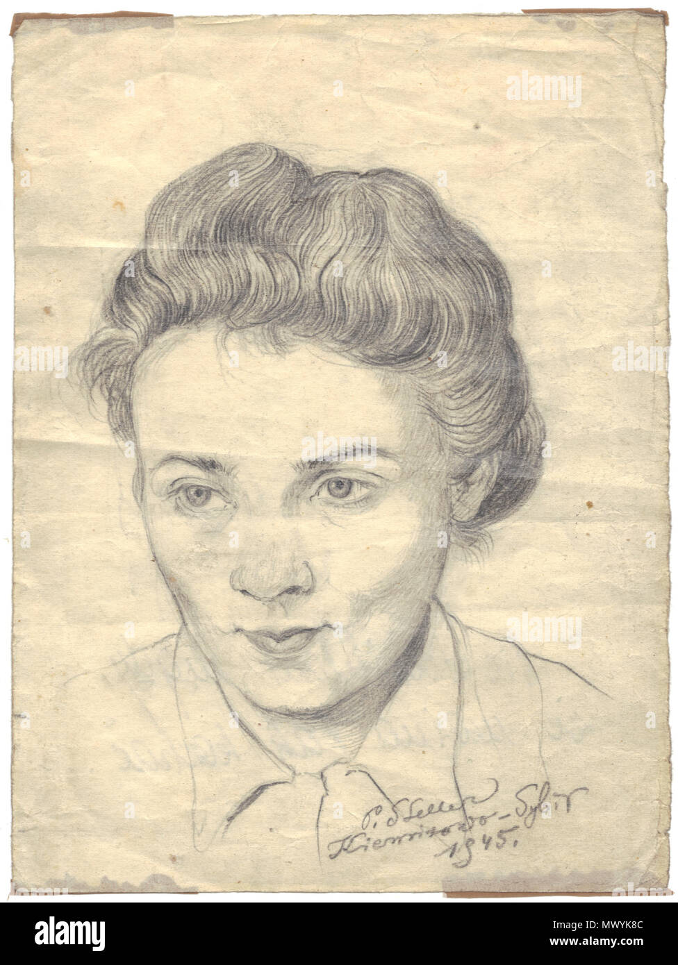 . Polski: Rysunek Pawłą Stellera wykonany w łagrzez radzickim na Syberii . 8 settembre 1945. Paweł Steller 584 Szkic Aleksnadra Fuglewicz rys Pawel steller Foto Stock