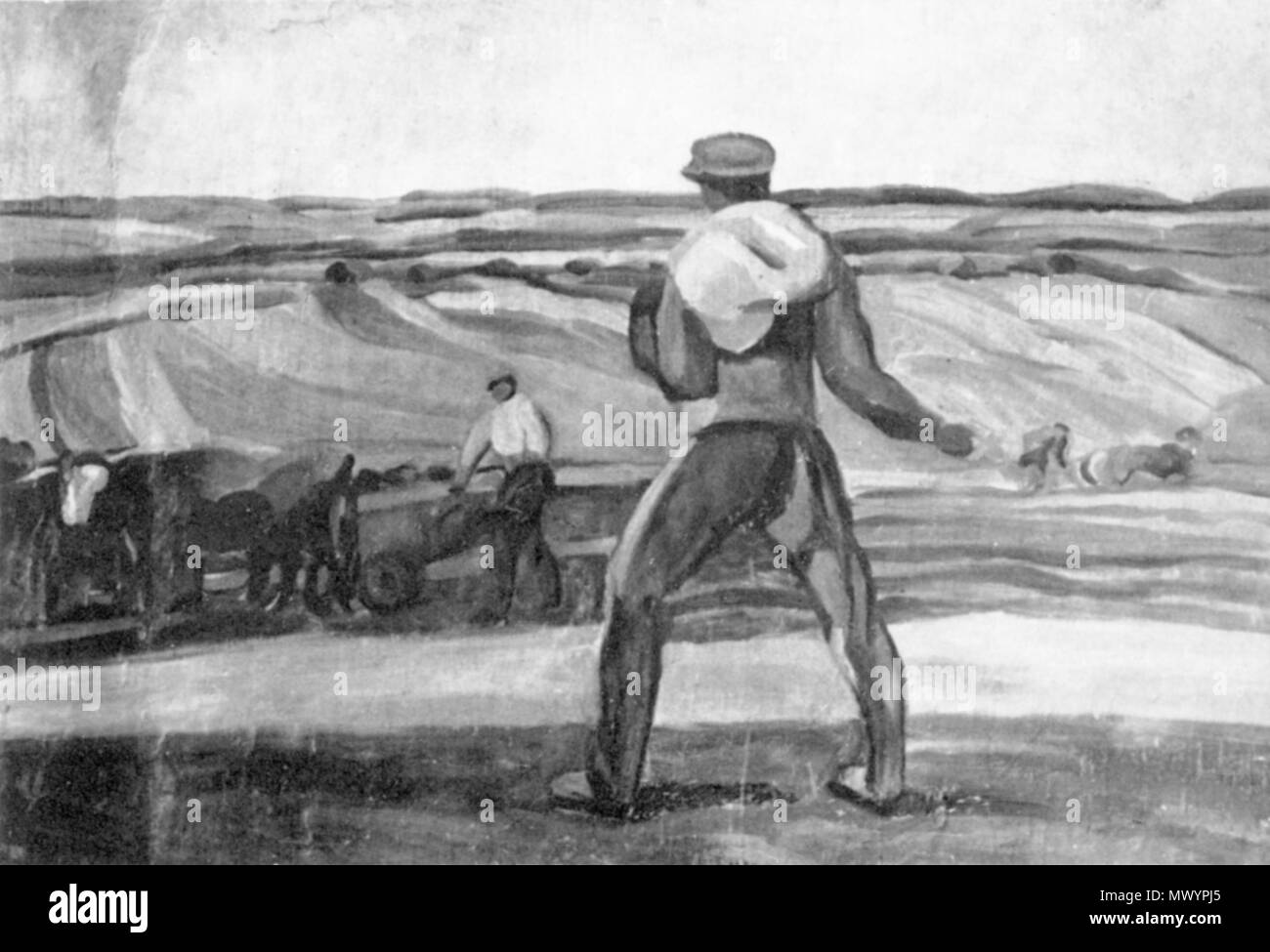 . Deutsch: Kornsaat (1924) Wandbild in der früheren Bäckerei Schößler, Irmenach . 1924. Friedrich Karl Ströher (1876-1925) 579 Stroeher-1924-kornsaat Foto Stock