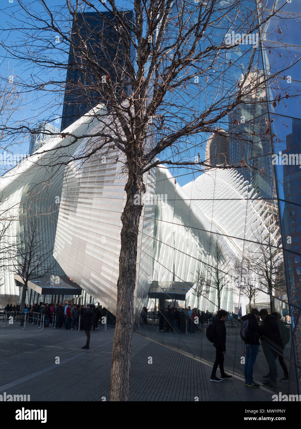 Il riflesso di Oculo in una facciata grattacielo in vetro Foto Stock