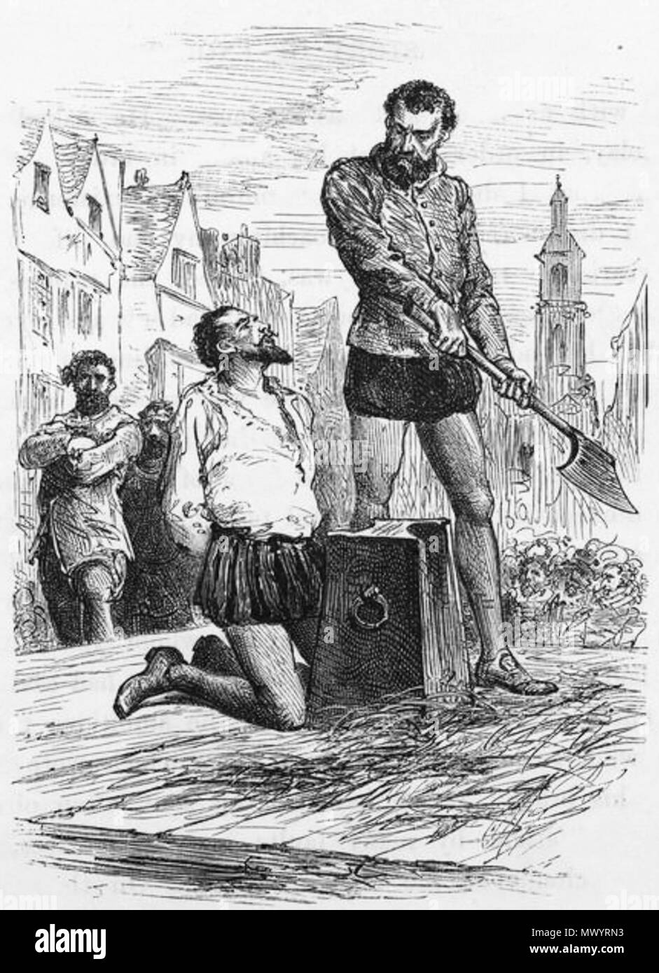 . Inglese: l'esecuzione di Sir Walter Raleigh. Nel 1860 circa. Dalla storia popolare dell'Inghilterra: una storia illustrata delle società e di governo fin dai primissimi tempi ai nostri tempi da Carlo Knight. Illustrator non sembrano essere accreditato. 200 Esecuzione di Sir Walter Raleigh Foto Stock