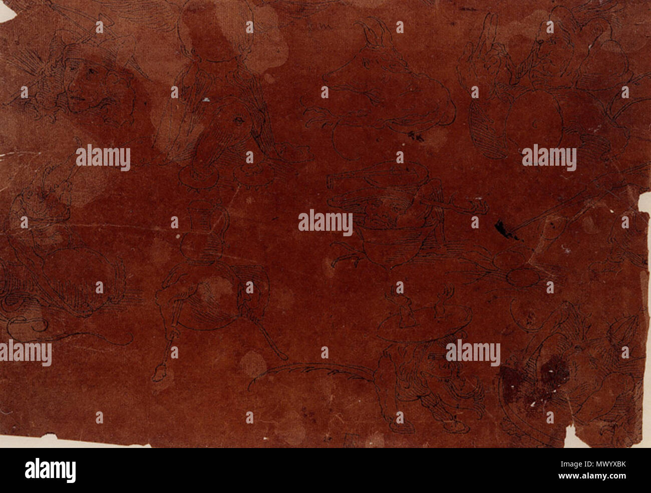 . Album d'Arenberg : figure à la manière de J. Bosch. Inchiostro su carta. 180 × 255 mm. Liegi, Cabinet des Estampes et des Dessins. Tra il 1501 e il 1600. Modo di Hieronymus Bosch precedentemente attribuito a Lambert Lombard 391 Modo di Jheronimus Bosch 002 Foto Stock